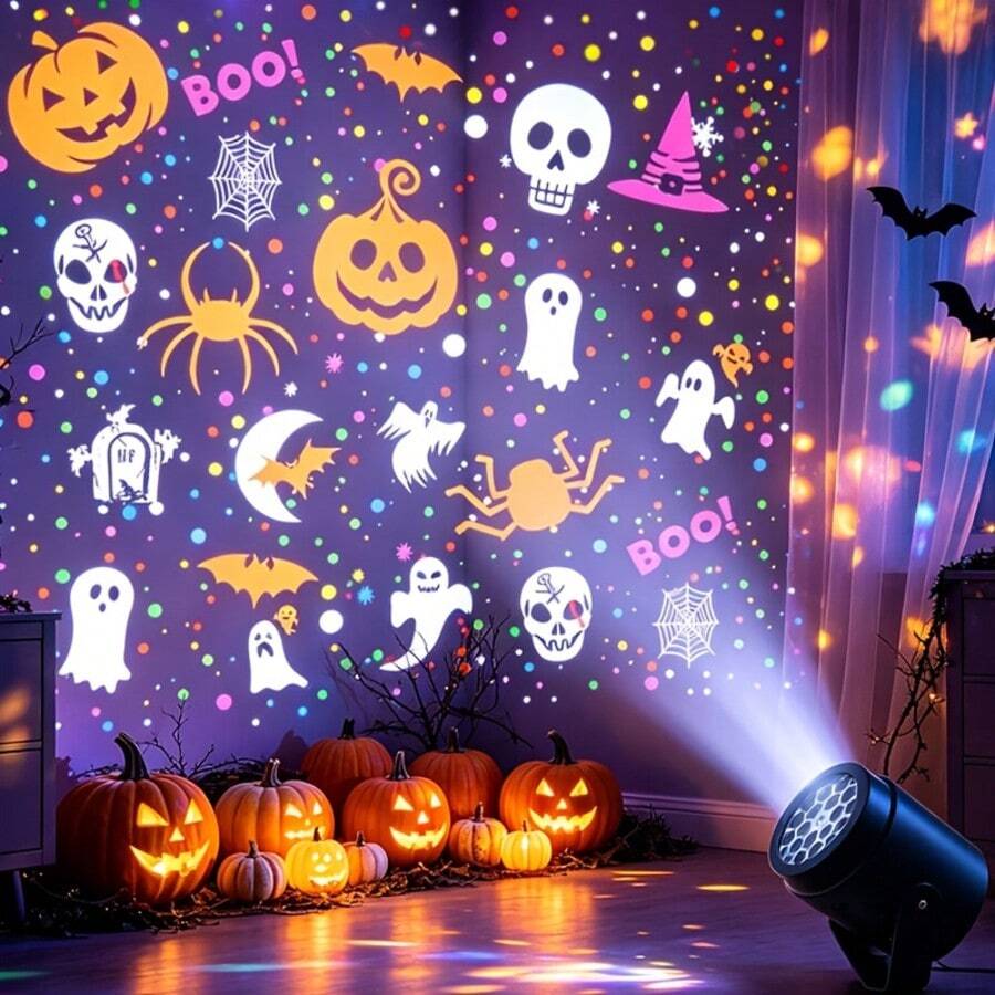 RGB Halloween Projection Light, Multi-Color Pattern Atmosphere Lamp, USB Plug And Play, Adjustable Angle, Freely Positionable, Suitable For Bedroom Bedside, Living Room, Cafe, Holiday Party Decoration, Gift, Christmas Pattern Projection Light - Projector - View 1