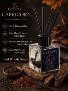 EVODUCK 1pc Long Lasting Flameless Capricorn Zodiac Crystal Reed Diffuser 50ml, Smoky Oud Fragrance Oil With Deep Red Crystal & 4 Fiber Reed Sticks, Smokeless Scented Diffuser For Office Study Desk, Earth Sign Birthday & New Year Gift, Home Fragrance Decor - Mixed Fragrance - View 2