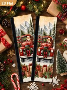 1/2Pcs Christmas Fridge Handle Covers, Santa Claus, Red Truck, Gift Box, "Merry Christmas" Pattern, With Hook And Loop, Suitable For Refrigerator, Oven, Microwave, Dishwasher, Christmas Holiday Kitchen Decor - View 5