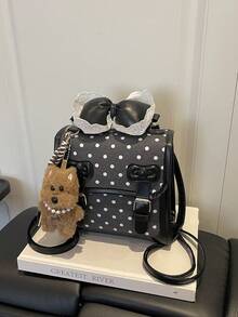 Cute Polka Dot Bow Fashionable New Highly Attractive Versatile Chic Personalized Backpack - Black - View 12