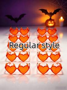 1 Pair/10 Pairs Orange Devil Horn Heart-Shaped Party Glasses, Halloween Cosplay Photo Prop Decorative Glasses - Orange-red - View 5