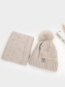 2pcs/Set Autumn/Winter Kids Hat & Scarf Set, Fashion Minimalist Ear-Protective Knitted Hat, Unisex Baby Daily Wear Thickened Warm Pullover Beanie - 2PC - View 9