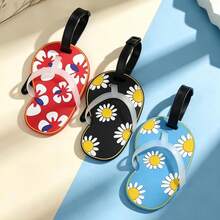 3Pcs Flip-Flop Shape Daisy Flower Silicone Luggage Tags, Anti-Loss Suitcase Name Tags With Adjustable Strap, Travel Accessories For Backpack - Multicolor - View 3