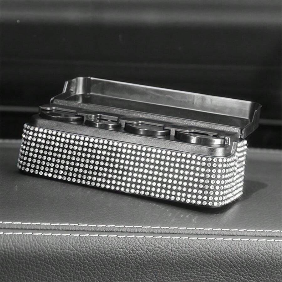 1pc Rhinestone Car Coin Storage Box, Personalized Coin Organizer, Compact Change Holder, Car Interior Decor & Small Item Storage - Rhinestone Coin Box - View 1