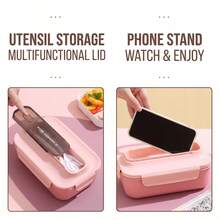 1pc Lunch Box - With Cutlery, Bento Box With Spoon And Fork, Microwave Lunch Box, Insulated Bento Lunch Bag - Multicolor - View 5