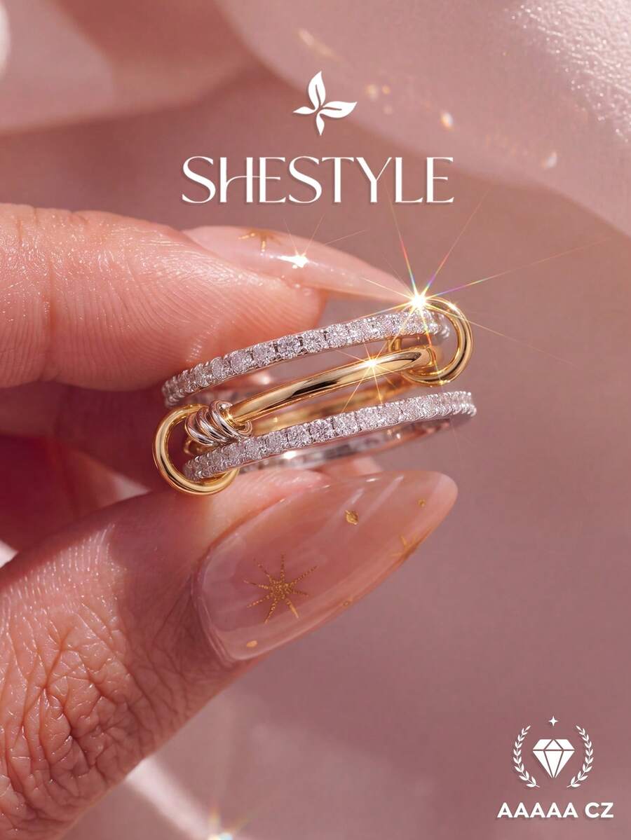 1件時尚戒指套組，鉑金材質，精緻歐美風珠寶禮物
