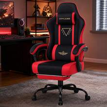 Fabric Gaming Chair With Footrest, Ergonomic Computer Desk Chair With Pocket Spring Cushion Home Office High Back Lumbar Support Heavy Duty Wide - Red - View 10