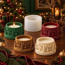 3D Christmas Candle Jar Mold, Silicone Winter Village Snowman Pine Tree Container Mold For DIY Scented Candle Making, Resin Plaster Crafts And Holiday Gifts - Mold - View 5