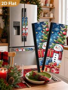 1/2Pcs Christmas Fridge Handle Covers, Christmas Tree, Snowman, Gift Box Pattern, With Hook And Loop, Suitable For Refrigerator, Oven, Microwave, Dishwasher, Christmas Holiday Kitchen Decoration - View 1