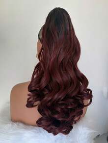 24 Inch Long Body Wave Heat Resistant Synthetic Ponytail Hair Scrunchie For Women, Daily Use, Summer Vacation Style & Valentine's Day Outfit Inspo - Burgundy - View 9