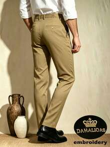 Celana Jas Pria Musim Semi/Gugur, Desain Bordir Mahkota, Lembut dan Nyaman, Cocok untuk Kantor, Perjalanan, Golf di Luar Ruangan dan Pakaian Kasual - Khaki - View 4