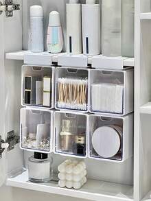 Cosmetic Storage Box, Expandable Storage Box, Bathroom Cotton Swab Storage, Minimalist Bathroom Storage Cabinet, Suitable For Storing Cotton Pads, Lipstick, Cleaning Swabs And Other Items, Equipped With Cosmetic Storage Box, Extendable Bathroom Shelf, Effectively Organize Bathroom Vanity - Multicolor - View 7