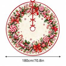 1pc Candy Cane Wreath Pattern Christmas Tree Skirt, Elegant Color Holiday Decoration, 5 Sizes, Unisex Holiday Gift, Suitable For Home And Party Christmas Decor - Candy Cane Wreath - View 11