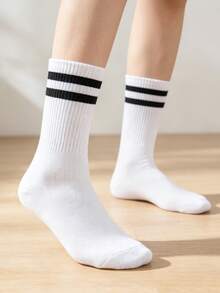3/5/10/15/20/30 Pairs Mid-Calf Socks, Unisex Black Striped Personalized Soft Comfortable Outdoor Sports Home School, Halloween, Christmas Gifts - Multicolor - View 4