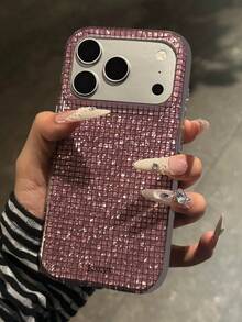 Fashion Plaid Glitter Diamond Pattern Phone Case, Compatible With IPhone 18 Pro Max 18Pro 17ProMax 17Pro 17 16 15 14 13 Pro Max, Fashion Protective Soft Back Cover - Cherry Red - View 2