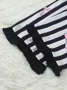 Women's Striped Bow Print Long Sleeve Long Pants Bubble Crinkle Pajama Set - Black - View 10