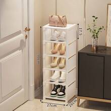 8-Tier Vertical Narrow Shoe Rack Organizer, Plastic Material, Freestanding Shoe Cabinet, With Baffles, Suitable For Entryway, Closet, Bedroom - White - View 16