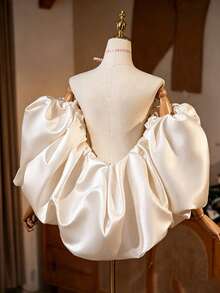 1pc Detachable Satin Exaggerated Petal Sleeve Cape Bridal Accessory Shoulder Sleeve, Beige Black Burgundy Optional - Multicolor - View 13