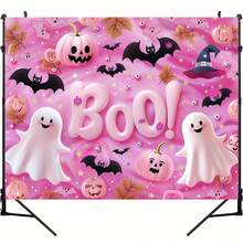 2D Flat Background Banner, 1pc Fantasy Halloween Background Banner - Pink Pumpkin Party Decoration, With Bat And Ghost Design, Suitable For Indoor And Outdoor Scenes, No Power Required, Perfect For Room Decor - 1 - View 8