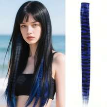 45cm/18" Feather Hair Extension Clip-In Hidden Hairpiece, Gothic Style Black Striped Texture, Multi-Color Festive, Suitable For Beginners, Natural Looking Synthetic Fiber For Christmas, Carnival, Role Play, Party, Birthday - Multicolor - View 13