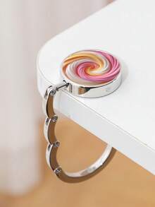 1pc Vintage Round Pattern Bag Hook, Multi-Pattern Metal Folding Table Edge Bag Clip, Portable Desktop Bag Hanger, Student Backpack Hook - Multicolor - View 11