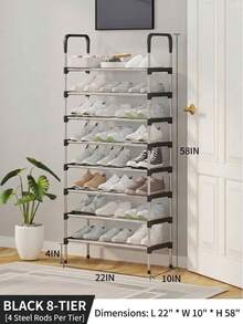 Estantería para zapatos de acero inoxidable ajustable de 7/8 niveles, estilo minimalista ahorrador de espacio para el hogar, adecuada para sala de estar, dormitorio, entrada, oficina, estantería de almacenamiento multicapa - Multicolor - Ver 2