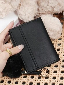 Adorned With A Delicate Pom-Pom, Ladies' Fashion Coin Wallet Zipper Folding Button Short Wallet With Small Wrist Circle Decoration, Daily Commuting - Lilac Purple - View 16