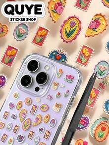 1 Set, Floral Stickers, Junk Journal Supplies, Tulip And Heart Pattern, Vintage Embroidery Style, For Phones, Daily Ornament - To-3752 - View 2