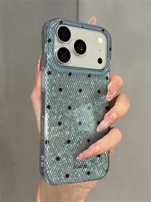 Luxury Lace Polka Dot Sequin Phone Case, Compatible With IPhone 18 Pro Max 18 Pro 17 Pro Max 17 Pro 17 16 Pro Max 16 Pro 16 15 Pro Max 15 Pro 14 Pro Max 14 Pro 13, Fashionable Cherry Red Blue Glossy Shockproof Protective Back Cover - Blue - View 4