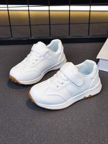 Children's Simple White Sneakers, Hook And Loop Easy On/Off, Soft Sole Fashionable Baby Spring/Autumn Casual Shoes - White - View 1