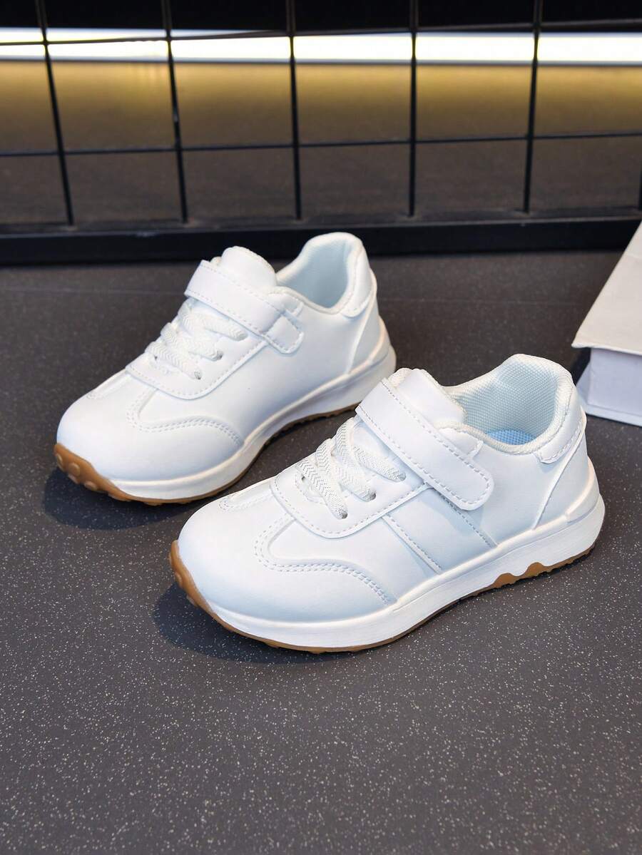 Children's Simple White Sneakers, Hook And Loop Easy On/Off, Soft Sole Fashionable Baby Spring/Autumn Casual Shoes - White - View 1