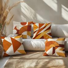 4pcs Gentle Warm Brown Abstract Geometric Color Block Pattern Cushion Covers, Single-Sided Printed Skin-Friendly Peach Skin Velvet Material, 45*45CM Throw Pillow Covers Suitable For Indoor Decor, Party Decoration, Decorative Cushion Covers Gift, Pillow Inserts Not Included - Multicolor - View 8