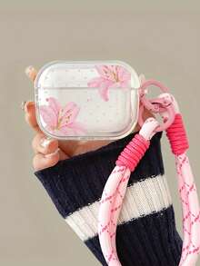 Cute Lily Flower Earphone Case/Protective Cover For 1/2/3 Generation, For Pro, For Pro2, For 4, 1 Protective Shell With 1 Lanyard - Pink Lily + Pink Lanyard - View 13