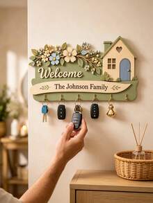Personalized Wooden Wall-Mounted Key Rack, Personalized Wooden Key Holder, Custom Engraved Entryway Key Hook, Solid Wood Key Storage Wall Rack, Multi-Layer Home Key Hook, Custom Entryway Storage, Housewarming Gift, Welcome Home Decor - Multicolor - View 5
