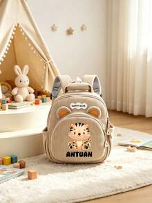 1pc Mini Personalized Bear Backpack, Casual Versatile Lion & Tiger Theme Print, Zipper Closure, Nylon Material, Adjustable Shoulder Strap, Hand-Carry, Suitable For School, Shopping, Daily Outings, Outdoor Trips. Birthday Gift. - Multi-color-striped Fleece 2501 - View 6