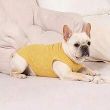 Yellow Striped Sleeveless Dog Vest, Soft And Elastic, Pet Vest, Comfortable Clothing For French Bulldog, Corgi And Small To Medium Dogs - Yellow - View 3