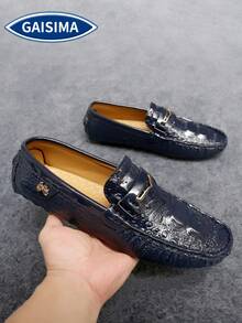 GAISIMA Men's Crocodile Embossed Slip-On Loafers, Elegant Business Metal Buckle Dress Shoes, Suitable For Work, Evening Events, - Royal Blue - View 1