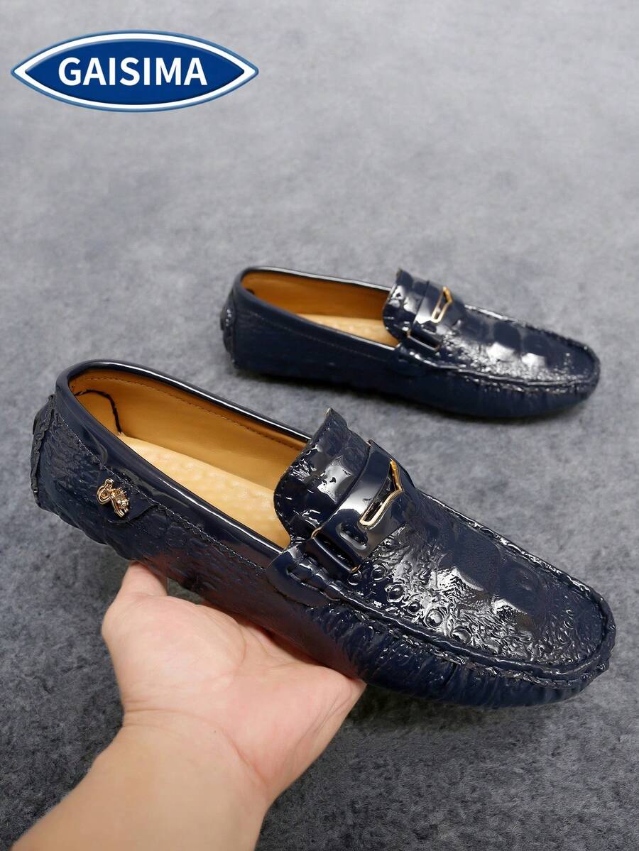 GAISIMA Men's Crocodile Embossed Slip-On Loafers, Elegant Business Metal Buckle Dress Shoes, Suitable For Work, Evening Events, - Royal Blue - View 1