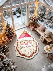 1c, Christmas-Themed Cartoon Santa Claus-Shaped Rug, Seasonal Decorative Mat, With Festive Design, Christmas Ornament, Perfect Christmas Gift, Perfect For Christmas And New Year Celebrations, Decorative Rug, Bedroom Decoration, Small Rug, Carpet, Home Decor, Living Room Rug, Small Living Room Rug, Bedroom Rug, Living Room Home Decor, Outdoor Rug, Enhances Home Style, Suitable For Adding Charm To The Home. - Multicolor - View 4