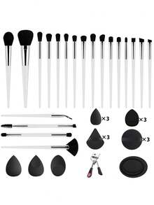 37pcs Multi-Function Makeup Tool Set, 20 Makeup Brushes & 15 Powder Puffs & Eyelash Curler & Brush Cleaner, Dense Soft Bristles With Even Powder Pickup And No Flying Powder, Suitable For Student Dorm Daily Makeup, Business Travel And Portable Makeup - Multicolor - View 17