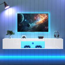 Modern Luxury Style TV Cabinet / Versatile Design TV Cabinet / Space-Saving / With LED Lighting / Easy Installation / Load Capacity: 30 Kg / Suitable For Bedroom, Workspace / 160*31*22cm White - White - View 4