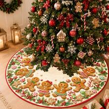 1pc Cute Gingerbread Man Pattern Christmas Tree Skirt, Elegant Color Holiday Decoration, 5 Sizes, Unisex Holiday Gift, Suitable For Home And Party Christmas Decor - Cute Gingerbread Man - View 8