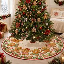 1pc Cute Gingerbread Man Pattern Christmas Tree Skirt, Elegant Color Holiday Decoration, 5 Sizes, Unisex Holiday Gift, Suitable For Home And Party Christmas Decor - Cute Gingerbread Man - View 9
