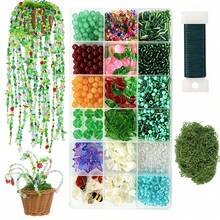 18-Grid DIY Beaded Jewelry Making Kit, Mixed Acrylic Flower Leaf Glass Seed Beads And Tube Beads Set, Includes Storage Box, Moss And String, Handmade Floral Home Decor Craft Materials - A - View 1