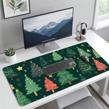 Green Christmas Tree Pattern Gaming Mouse Pad, Non-Slip Rubber Desktop Mat, Smooth Glide Surface, Suitable For Computer Laptop Office Home, Holiday Abstract Art Decor, Back To School Supplies - A - View 7