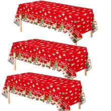 3 Pieces1-Piece Christmas Disposable Party Rectangular Tablecloth, Santa And Snowman Design, Suitable For Rectangular Tables, Winter Christmas And New Year Party Decoration, 54*108 Inches - Red and Green - View 7