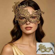 1pc Rhinestone Swan Makeup Mask, Hollow Metal Venetian Half Face Mask, Suitable For Women, Available In Black And Gold Colors, Perfect For Halloween, Carnival And Party Use - Multicolor - View 12