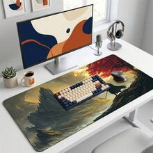 Dark Spire Castle Knight Holding Sword Back Pattern Extra Long Gaming Mouse Pad And Desk Mat Set, Non-Slip Durable Rubber Base, Smooth Surface Suitable For Computer Laptop Office Home, Abstract Art Decor, Back To School Supplies - A - View 3