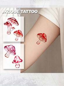 JKCODE TATTOO 2 Pcs Realistic 3D Pink Mushroom Jelly Temporary Tattoos, Stylish Arm Tattoo Stickers, Cool Tattoo, Waterproof Tattoo For Women, Simple, Colored Print Tattoo Sticker, Washable Stickers For Party Tattoo Sticker, Last 3-5 Days - Multicolor - View 2