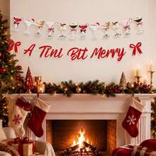 A Tini Bit Merry 橫幅套組，雞尾酒杯紙製花環，聖誕馬丁尼主題派對三角旗，居家房間節日酒吧牆面掛飾裝飾 - 彩色 - 查看 6